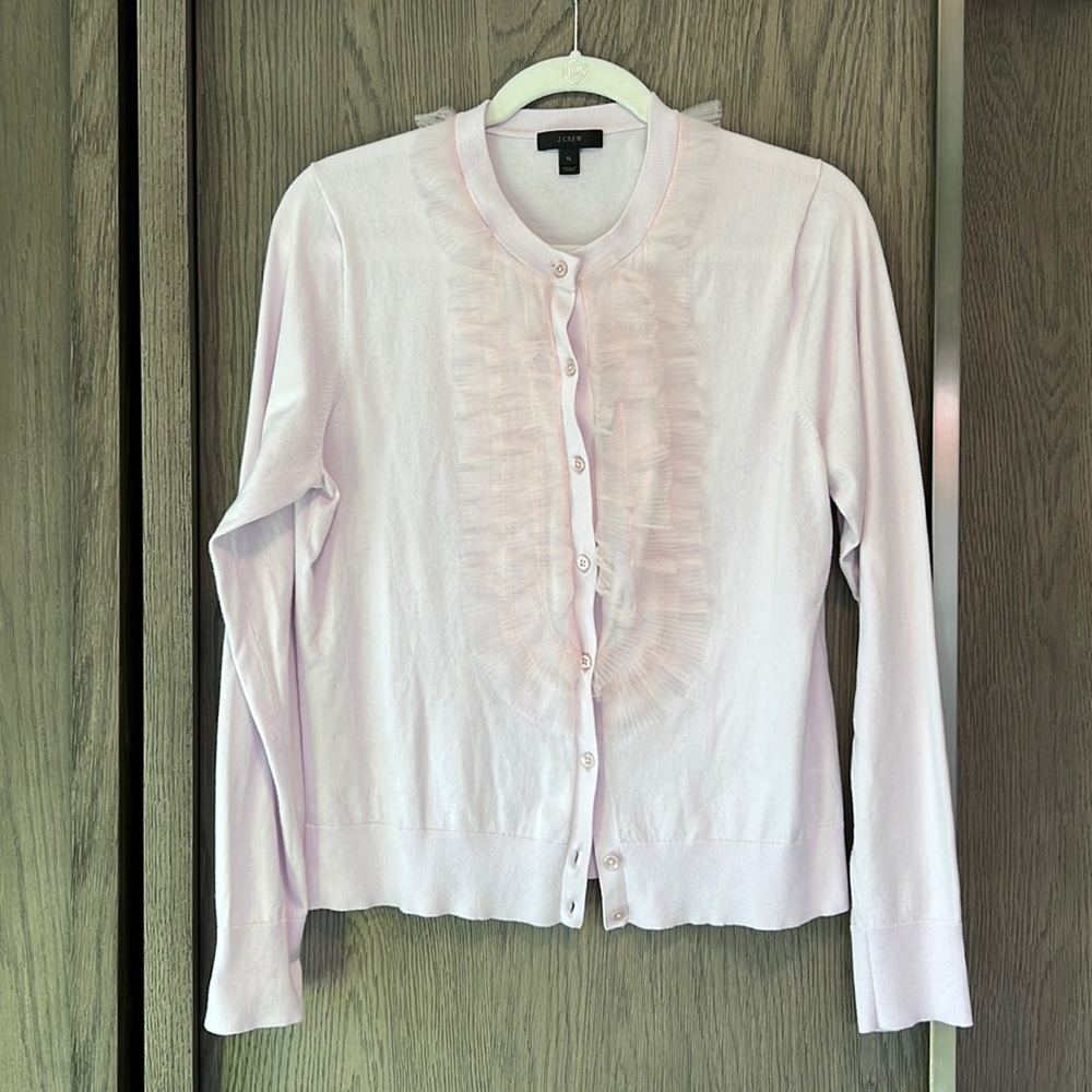 JCREW Ruffle Front Cardigan Pink XL